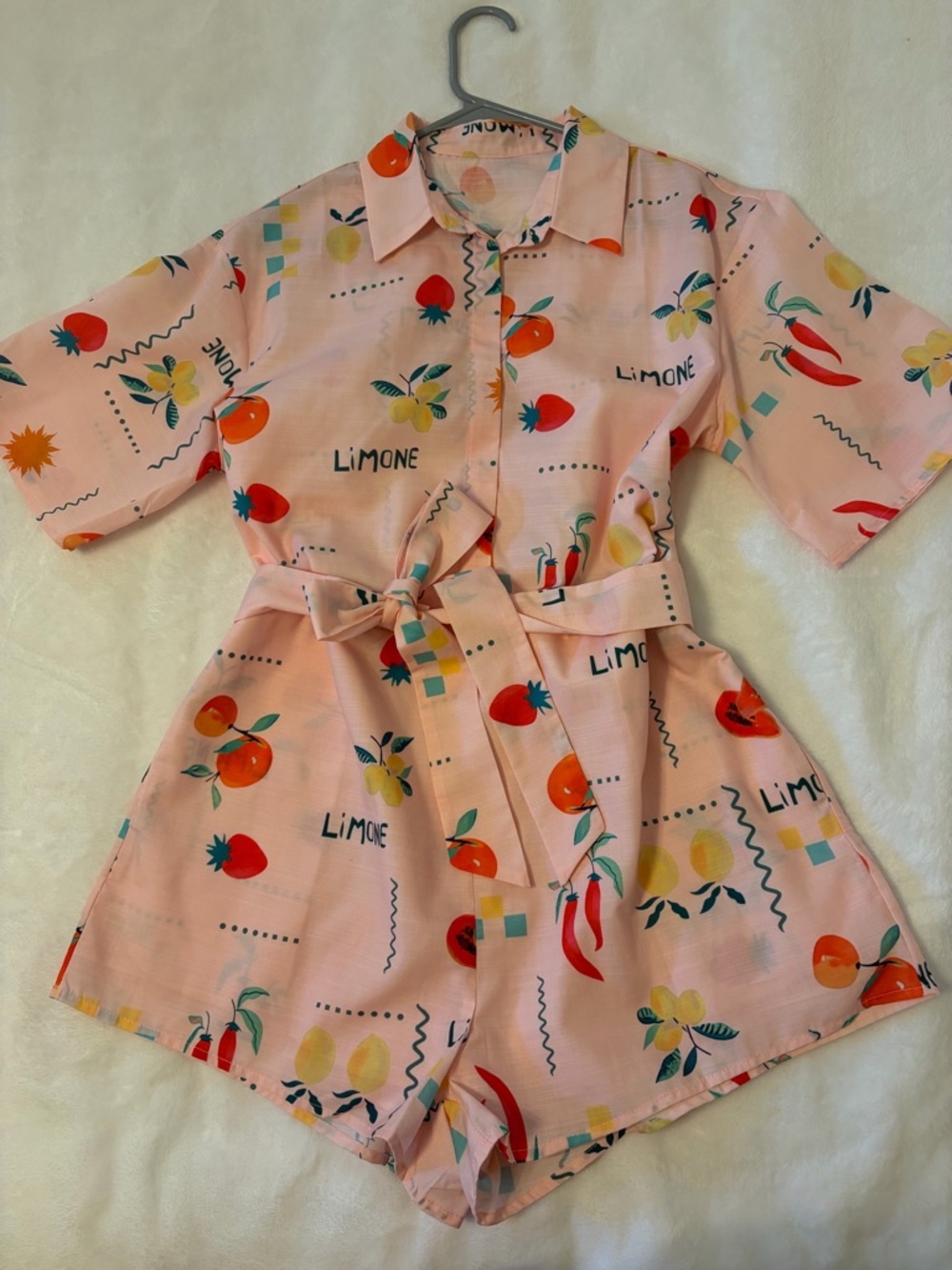 Pink Fruit Print Tie-Waist Romper